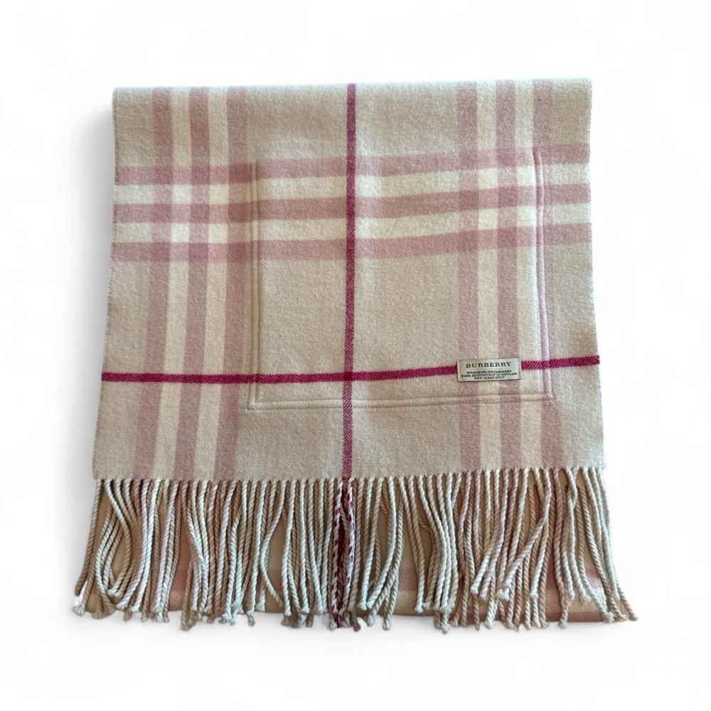 Burberry Merino Wool Cashmere Giant Check Helene Pocket Stole – Pink